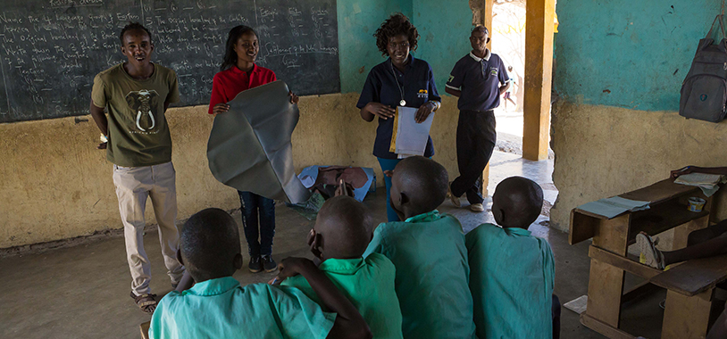 STE teaching Lorubae students about different elephant parts