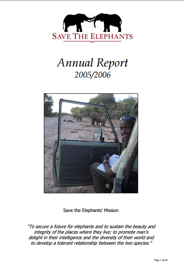 save the elephants, elephant, elephants are important, why elephants are important, STE, wildlife conservation, wildlife, elephant tusks, Samburu National Reserve, Kenya, annual reports, annual report, STE annual reports, STE annual report, report, funding, 2006